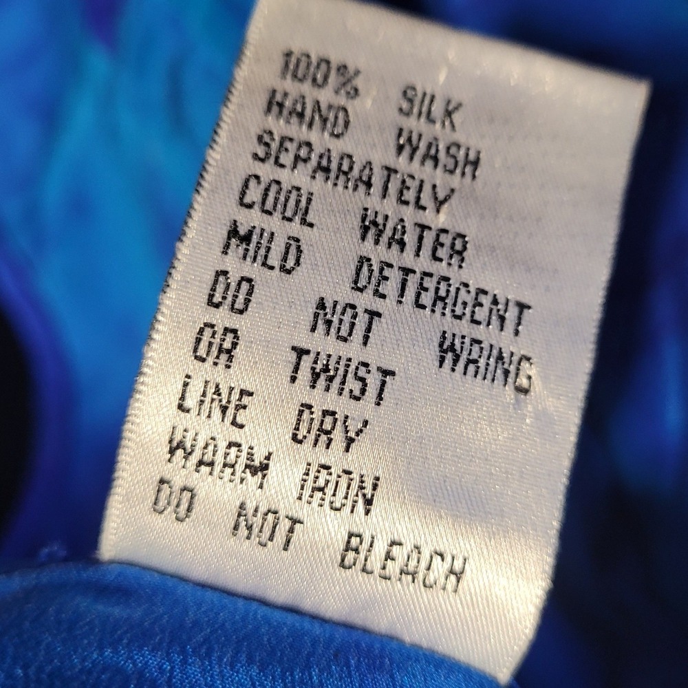 Vintage 90s 100% Silk Abstract Blue‎ Watercolor Maxi Dress S Resort SEE PHOTOS - Picture 3 of 8